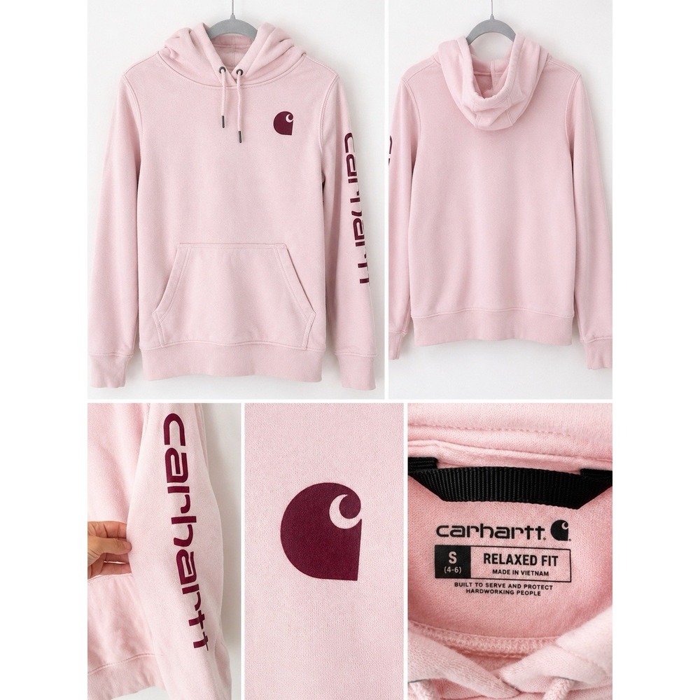 Carhartt Relaxed Fit Midweight Logo Sleeve Graphic Hoodie Sweatshirt Pink S